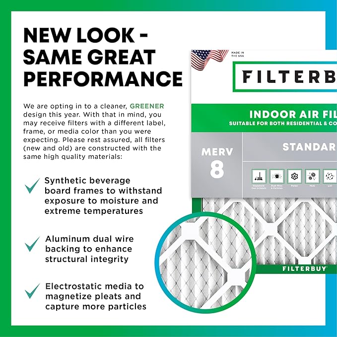 Filterbuy 23x23x1 Air Filter MERV 8 Essential Dust & Allergy Defense (2-Pack), Electrostatic Pleated HVAC AC Furnace Filters Replacement, Made in USA (Actual Size: 22.50 x 22.50 x 0.75)