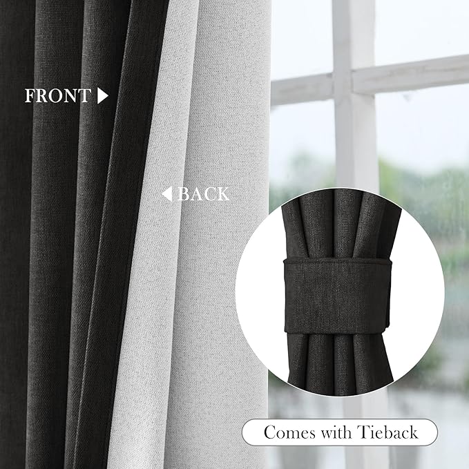 Macochico Thermal Blackout Chenille Curtains 100% Blackout Window Draperies for Living Room Bedroom Auditorium Banquet Hotel Charcoal Grey Drapes with Tieback Classic Home Decor 72" Wx102 L 1 Panel
