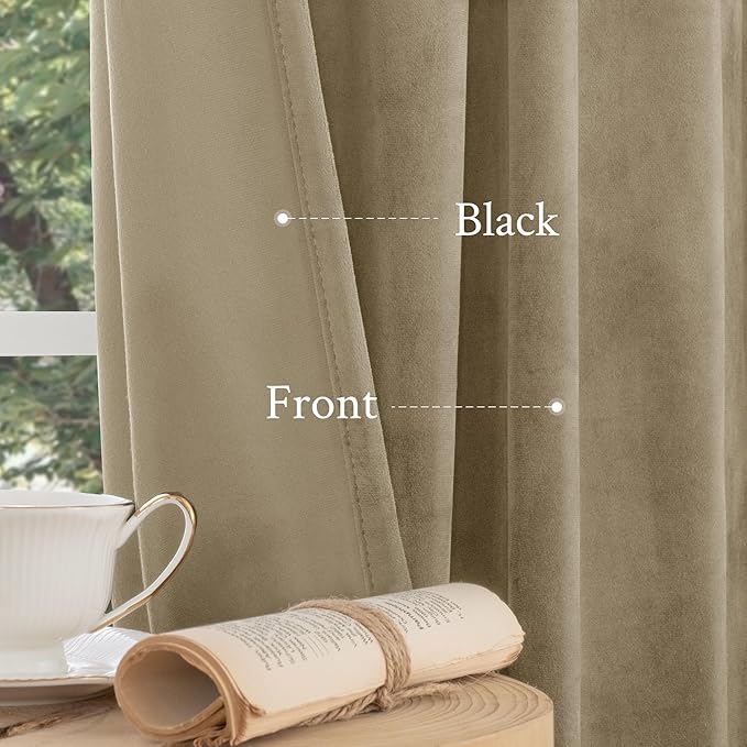 LAMIT Velvet Curtains 102 Inch for Living Room, Thick Thermal Insulated Drapes Room Darkening Country Decor Back Tab and Rod Pocket Panels for Bedroom, 2 Panels, Dark Taupe, 52 x 102 Inch
