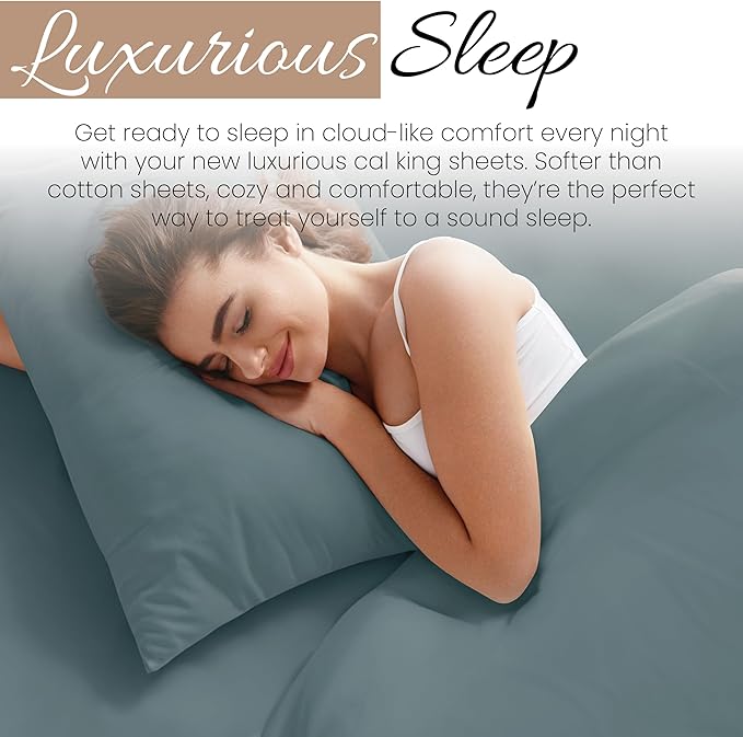 Linen Market Bed Sheets for California King Size Bed (Ocean) - Sleep Better Than Ever with These Soft and Cooling California King Sheets - Deep Pocket Fits 16" Thick Beds - 4 Piece Cal King Sheet Set