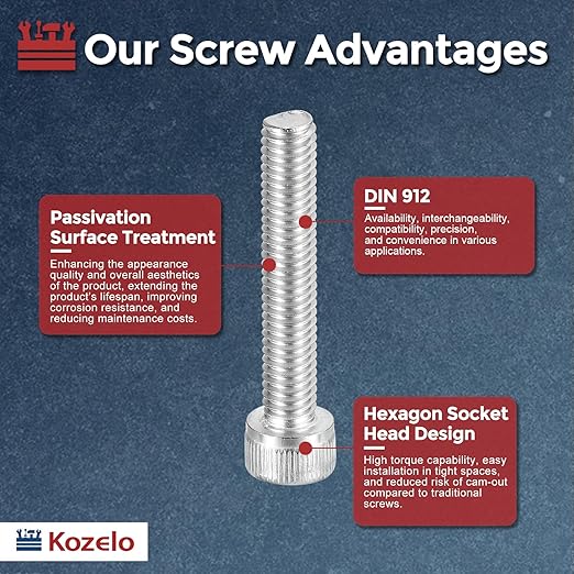 Kozelo 15pcs Socket Head Cap Screws - [M6-1 x 35mm] 304 Stainless Steel Allen Socket Drive for Electrical Motor 3D Printing Fan Engine Replacement Use, Silver