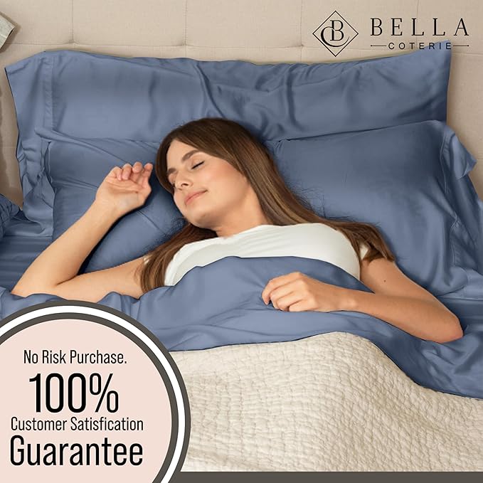 Bella Coterie Luxury Bamboo Viscose Twin XL Size Sheet Set | 100% Organically Grown | Ultra Soft | Cooling for Hot Sleepers | 18" Deep Pocket [Slate Blue]