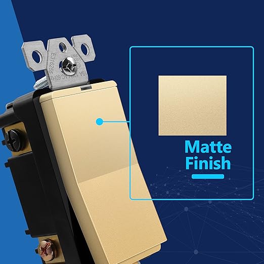 LIDER Minimalist Design Matte Finish Lighted 4-Way Decorator Light Switch, Four Way Frameless Rocker Switch, Residential/Commercial Grade, 15A 120V/277V, UL Listed, LS15-4W-GD, Gold