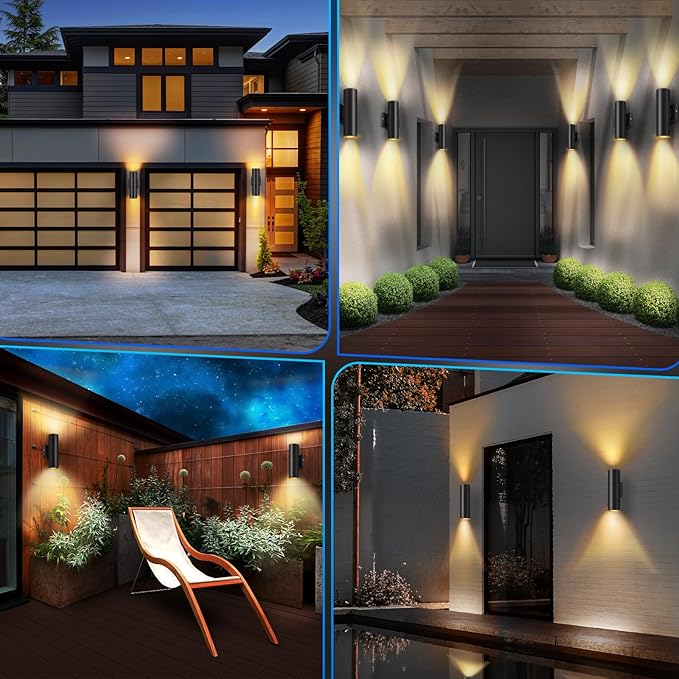 RIDALUX Dusk to Dawn Outdoor Wall Lights: 2 Pack Sensor Waterproof Cylinder Up Down Lights - Aluminum Modern Outdoor Wall Sconce for Porch Patio
