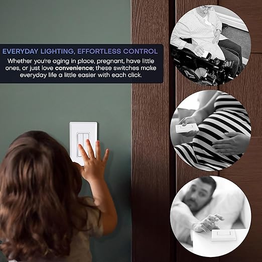 RunLessWire 3-Way Fan & Light Battery-Free DIY Kinetic Wireless Light Switch Kit for Bathrooms & Ceiling Fans: 2 Dual Remote Switches, Both Control 2 5A On/Off Receivers Separately – Ivory