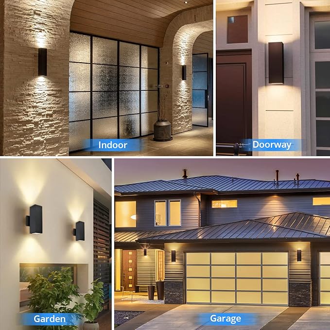 wowlite Modern Up Down Wall Lights Outdoor with Dusk to Dawn Photocell Sensor, LED Outdoor Wall Lighting, Waterproof Bronze Porch Lantern, 13" Square Wall Sconce for House Garden Entrance