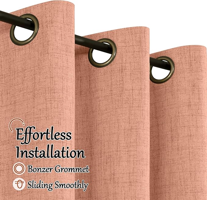 Terracotta Linen Blackout Curtains for Living Room 60 Inch Wide, Boho Farmhouse Curtains 84 Inch Long, Total Black Out Thermal Insulated Boho Window Drapes, Each Set 60x84 Inch 2 Panels