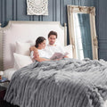 Cozy Bliss Faux Fur Throw Blanket for Couch, Cozy Warm Plush Striped Blanket for Sofa Bedroom Living Room, 108 * 90 Inches Gray