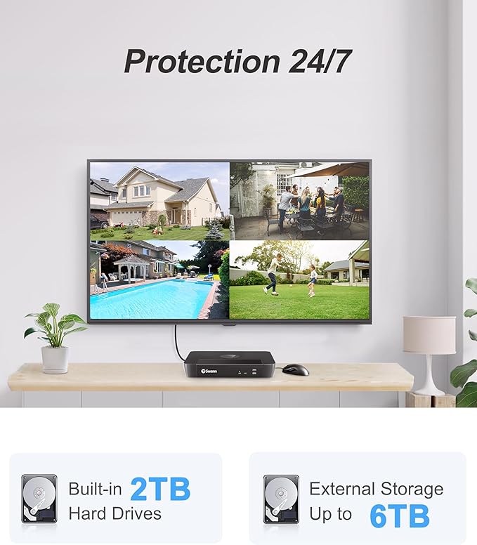 Swann 4K UHD Home Security Camera System, 16Ch NVR with 2TB HDD, 8 Indoor Outdoor Dome IP Cameras, PoE Wired, Video Analytics, 2-Way Audio, Sirens, Color Night Vision, True Detect, 24/7,1689808D