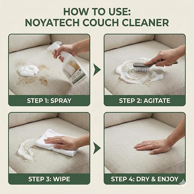 NOYATECH Couch Cleaner and Stain Remover Spray – Professional Strength, Multi-Surface Fabric and Upholstery Cleaner – Pet-Safe, Non-Toxic, Quick-Drying for Couches, Sofas & Car Interiors
