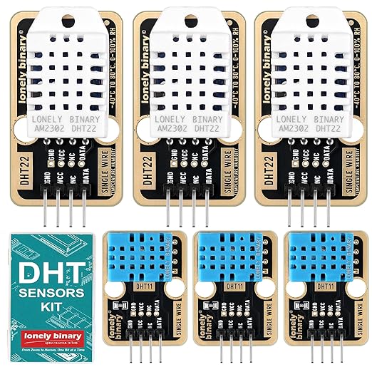 Lonely Binary 6pcs DHT22 DHT11 Gold Edition Digital Temperature Humidity Sensor Set AM2302 Weather Station Monitor for Arduino ESP32 S3 Raspberry Pi Project