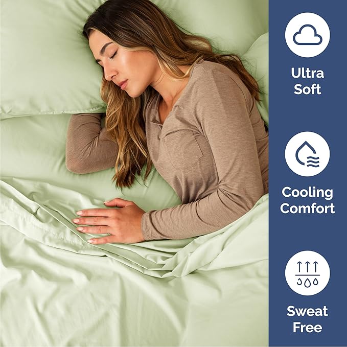 Cal King 6 Piece Sheet Set - Cooling & Breathable - Hotel Luxury Bedding, Includes Fitted Sheet for Women, Men, Kids and Teens - 1 Flat, 1 Fitted Sheet, 4 Pillowcases with Deep Pockets - Light Sage
