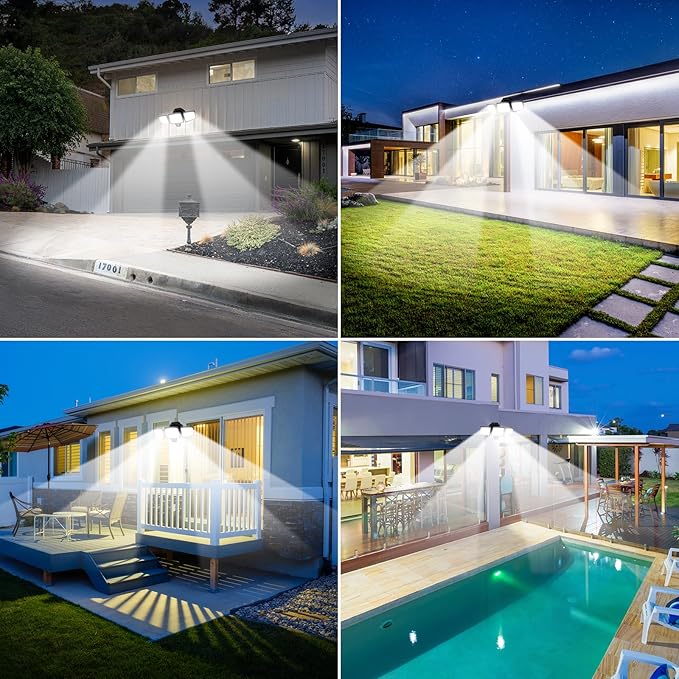PURICH LED Security Lights Motion Sensor Outdoor Lights, 5000K Daylight, IP65 Waterproof, Dusk to Dawn, 3-Head Motion Detected Flood Light for Garage, Yard, Porch