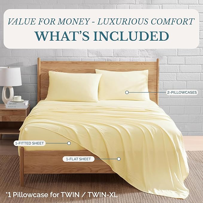 Casa Platino Sheets Full Size Bed Set, Pre-Washed Full Size Sheet, Ultra Soft & Breathable Full Bed Sheets Set, Brushed Microfiber Cooling Sheets, Full Size Sheets Set with Deep Pockets - Vanilla