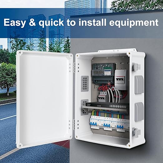 Namunanee Outdoor Electrical Junction Box, ABS Water Resistant Enclosure with Internal Mounting Panel & Hinged Cover (16.5" H x 12.6" L x 6.1" W)