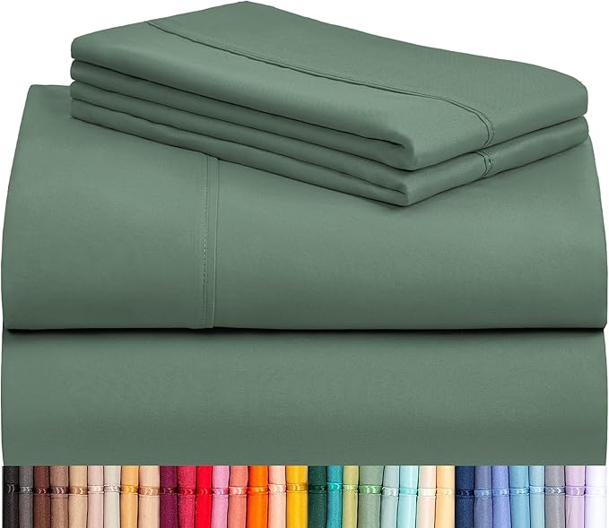 LuxClub 4 PC California King Sheet Set, Deep Pockets Wrinkle Free Cooling Bed Sheets Hotel Bedding for Women, Men, Includes 1 Fitted Sheet, 1 Flat Sheet and 2 Pillowcases-Tree Moss Green