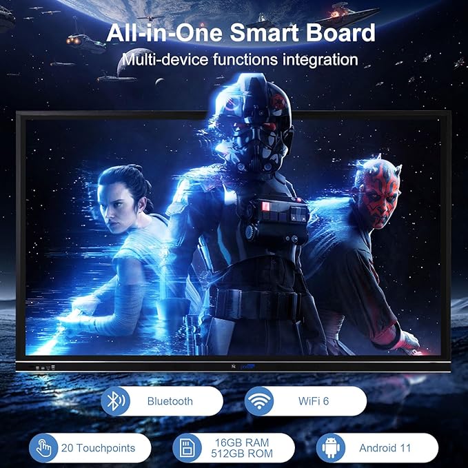 86" 4K Educational Smart Board Pro | Interactive Digital Whiteboard for Classrooms, Lecture Halls & STEM Labs | Android 12 Multi-Device Learning Hub with Live Annotation Tools (Board Only)