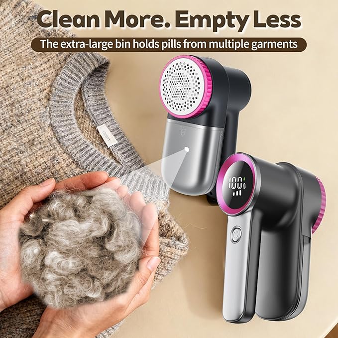 Ciotuiou Rechargeable Fabric Shaver & Lint Remover, Electric Sweater Defuzzer with 3 Speeds, 6 Leaf Blades, LED Display & Type-C Fast Charging, Lint Shaver for Clothes, Furniture, Sweater, Couch