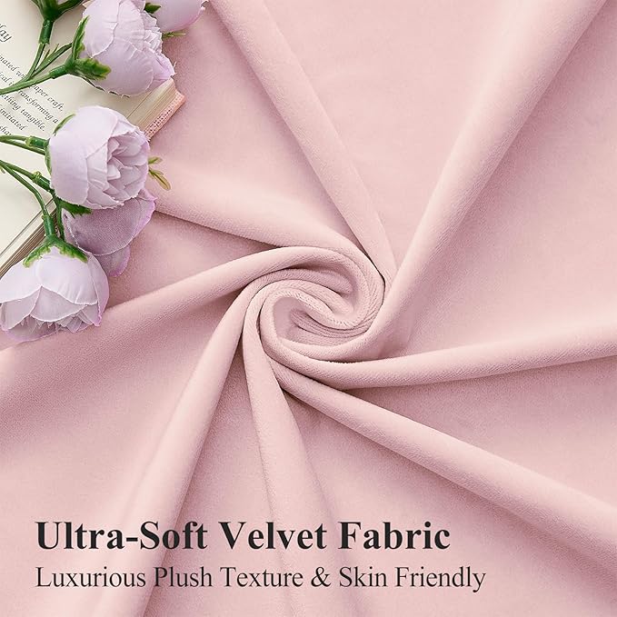 Baby Pink Velvet Curtains for Girls Bedroom, Super Soft Room Darkening Thermal Insulated Blackout Curtain Luxury Window Drapes for Living Room Nursery, Back Tab Rod Pocket, W52 x L90, 2 Panels