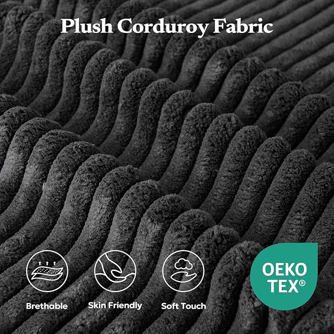 40" Modular Sectional Sofa, Upholstered Floor Sofa Couch with Pillow, Bean Bag Chair for Bedroom Living Room, No Assembly Required (Plush Corduroy Fabric, Black)