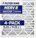 Filter King 15.25x15.25x1 Air Filter | 4-PACK | MERV 8 HVAC Pleated A/C Furnace Filters | MADE IN USA | Actual Size: 15.25 x 15.25 x .75"