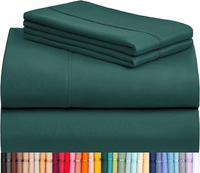 LuxClub 3 PC Twin XL Sheet Set, Deep Pockets Wrinkle Free Cooling Bed Sheets Hotel Bedding for Women, Men, Kids & Teens, Includes 1 Fitted Sheet, 1 Flat Sheet and 1 Pillowcase-Silky Soft Emerald