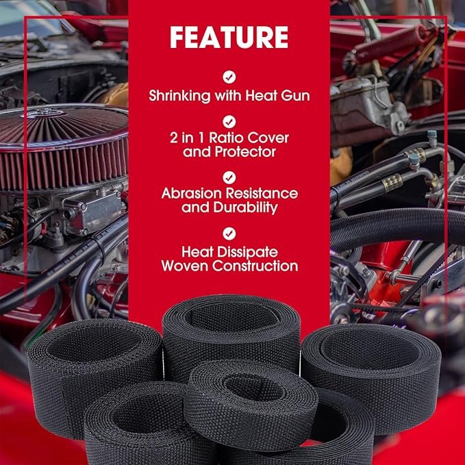Sonoreboom 2 in 1 Heat Shrink Braided Sleeving Fabric Tubing-Ideal fit Irregular Shape Hose/Cable/Wire (32FT, 1/4"(6mm))