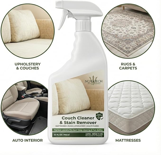 NOYATECH Couch Cleaner and Stain Remover Spray – Professional Strength, Multi-Surface Fabric and Upholstery Cleaner – Pet-Safe, Non-Toxic, Quick-Drying for Couches, Sofas & Car Interiors.