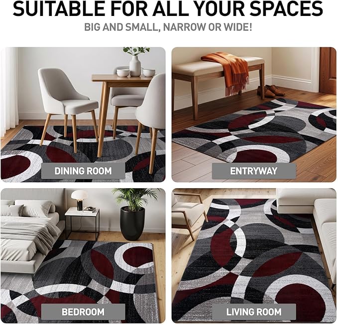 Rugshop Red Modern Geometric Indoor Large Area Rug, Overlapping Circle Pattern, Fade Resistant, Non-Shedding, for Living Room, Dining Room and Family Room, 7'10" x 10'2"