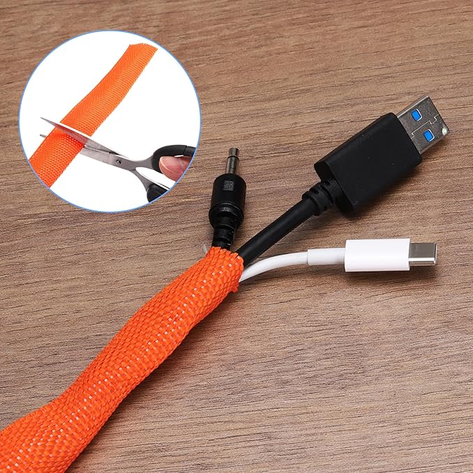 MECCANIXITY Braided Cable Sleeves Heat Shrinkable Fabric Sleeving, 5/16" 10ft Orange 2:1 Ratio Heat Shrinkable Cord Protector for Harness Cable, Network Cable Protection, Cable Management