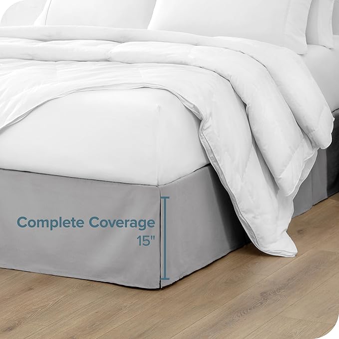Bare Home Twin XL Bed Skirt - 15-Inch Tailored Drop Easy Fit - Bed Skirt for Twin Extra Long Beds - Center & Corner Pleats (Twin XL, Light Grey)