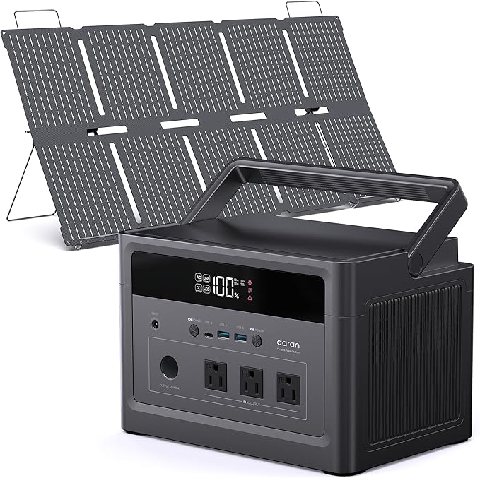 Solar Generator with Panels Included, Portable Power Station 576Wh LiFePO4 Battery, 100W USB-C PD, 1200W Surge with 100W Solar Panel for Home Emergency, Camping, RV Off-Grid Power
