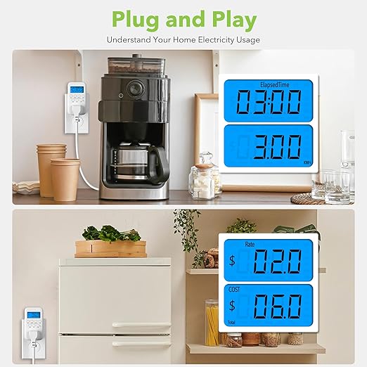 HBN Watt Meter Plug with Backlight, Plug-in Socket Power Meter Electricity Usage Monitor Consumption Home Electrical Energy Monitor, Voltage Amps Wattage Electricity Usage Tester, 9 Display Modes