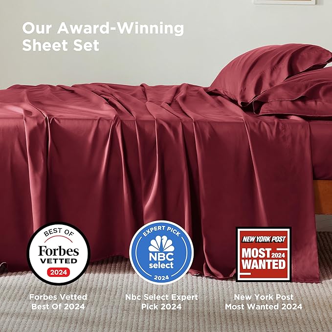 Bedsure Full Size Bed Sheets, Cooling Sheets, Rayon Derived from Bamboo, Breathable & Soft, Deep Pocket Up to 16 Inches, Hotel Luxury Silky Bedding for Hot Sleepers, Burgundy