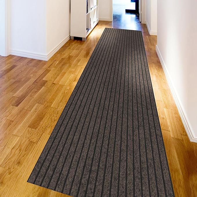 Ottomanson 2'7" x 55' Hallway Runner with Scraper Pile - Extra Durable Non-Slip Rug Mat for Indoor & Outdoor Use - Ideal for Kitchen, Entryway & Garage - High-Traffic Carpet, Brown