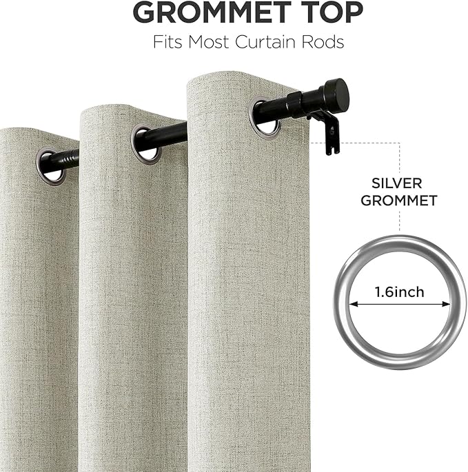 Joydeco Blackout Curtains 72 Inches Long 2 Panels Burg, Room Darkening Curtains for Bedroom, 100% Black Out Textured Thermal Drapes Privacy Protection 2 Panels Set(W52 x L72 Inch, Light Beige)