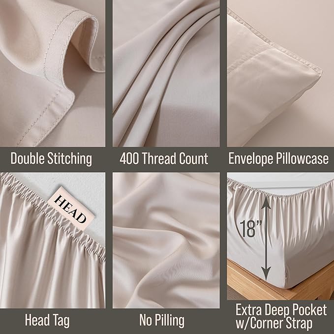 Bella Coterie Luxury Bamboo Viscose 34” Split Top King Size Sheet Set | 1 Fitted Sheet for Sleep Number & Adjustable Beds | 100% Organically Grown | Cooling & Soft | 18” Deep Pocket [Dune]