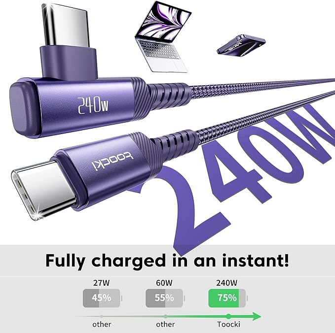 USB C Cable [2Pack, 6.6ft] 240W Fast Charging Type C Cord, Nylon Braided USB 2.0 Cable for iPhone 17 16 15 Pro Plus Pro Max Air, iPad Pro, Samsung Galaxy S24 S23, Switch, MacBook Pro, Pixel-Purple