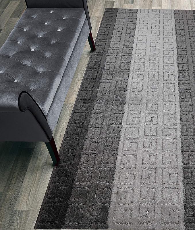 Custom Length Hallway Runner Rug,Slip Resistant,Meander Grey, 26 Inch X 23 feet, Sold and Priced Per Foot