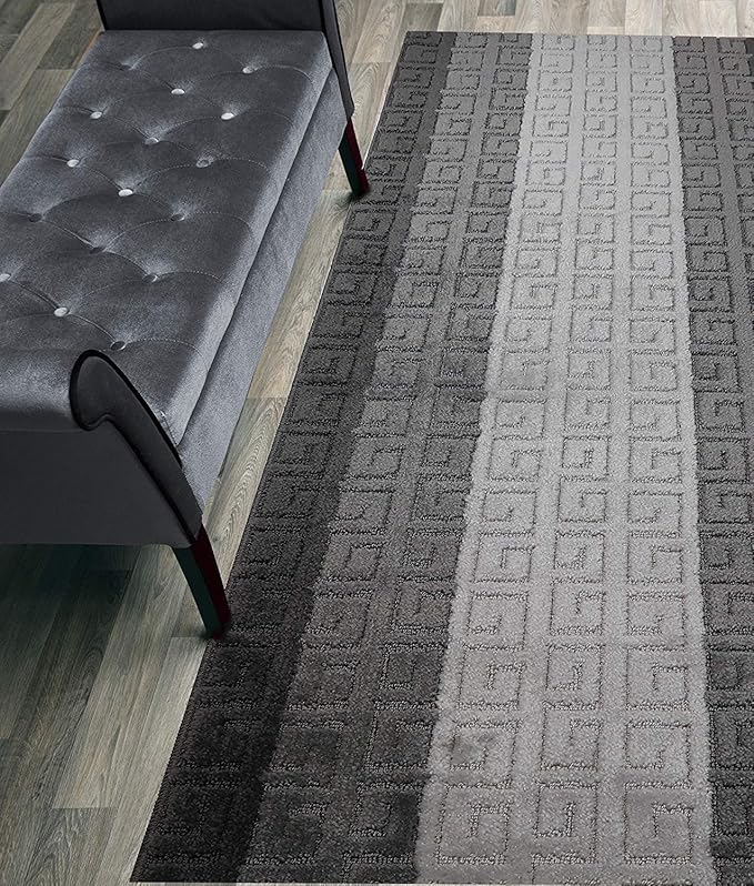 Custom Length Hallway Runner Rug,Slip Resistant,Meander Grey, 26 Inch X 22 feet, Sold and Priced Per Foot