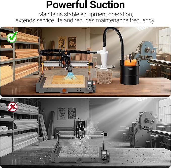 Supports 300W Spindle/500W Spindle Motor CNC Machines CNC Vacuum Cleaner with Dust Boot and Secondary Separation Bucket CNC Router Milling Machine Dust Collector
