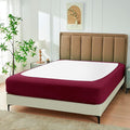 Biscaynebay Decorative Box Spring Cover King & Cal King Size, Burgundy Luxurious Jersey Knitting Stretchy Wrap Around 4 Sides Bed Skirt for Home/Hotels, Easy Fit Wrinkle & Fade Free Machine Washable