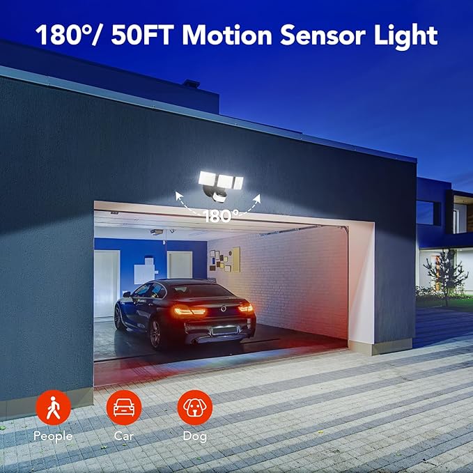 OREiN 2 Pack Motion Sensor Outdoor Flood Light, 30W 4500LM LED Security Light with 180° 40FT Detection, Dusk to Dawn/Auto/Test Modes, IP65 Waterproof Hardwired Floodlight for Yard, Garage, Driveway
