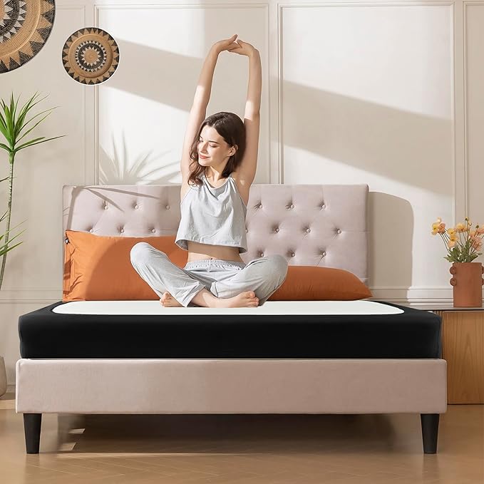 Biscaynebay Decorative Box Spring Cover King & Cal King Size, Black Luxurious Jersey Knitting Stretchy Wrap Around 4 Sides Bed Skirts for Home/Hotels, Easy Fit Wrinkle Free Machine Washable