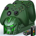 DINOSTRIKE Charger Station with 2x5520mWh Rechargeable Battery Pack for Xbox One Controller, Dual Charging Dock for Xbox Sereies X Controller with 4 Battery Covers (Green)