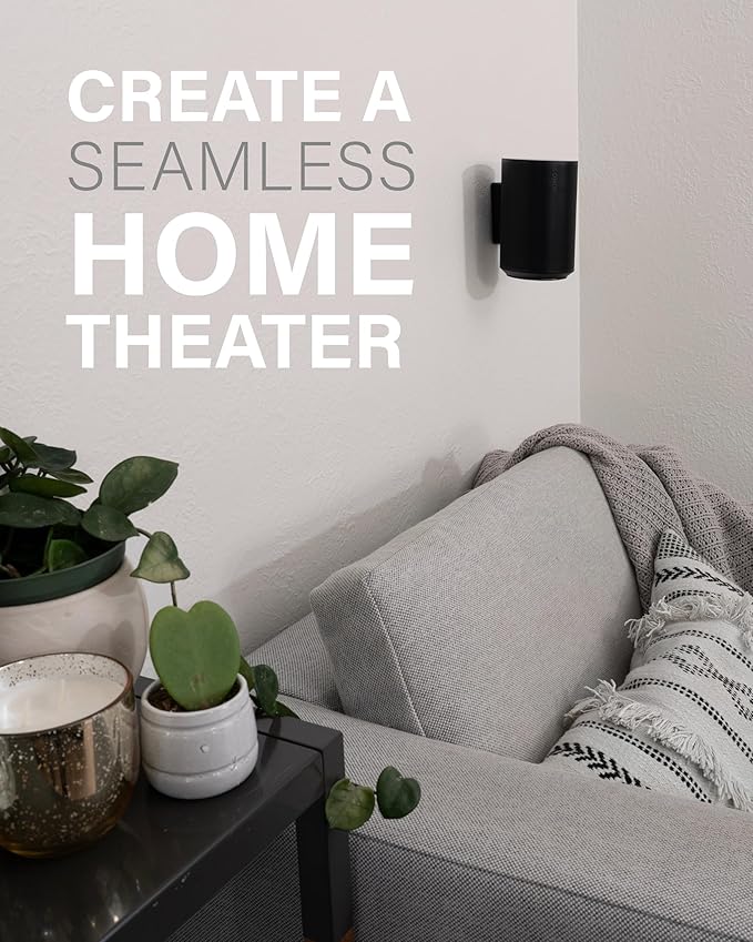 SANUS Speaker Wall Mount + Power Kit - Universal Speaker Mount Tilts, Swivels & Hides Cords Behind Wall w/ 10ft ETL Certified Cable - DIY Install Works w/Sonos Era 100 & Satellite Speakers up to 8lbs