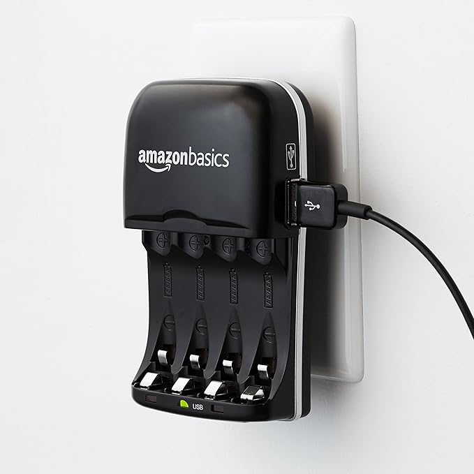 Amazon Basics Rechargeable Battery Charger for AA & AAA Nickel-Metal Hydride (NiMH) Batteries with USB Charging Port, Black