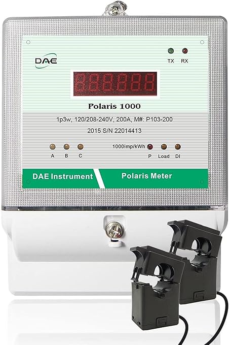 DAE P103-200 KIT, UL, kWh Smart Submeter Polaris 1000, 1 Phase 3 Wire (2 hot Wire, 1 Neutral), 200A, 120/240v, 2 Split Core CTs