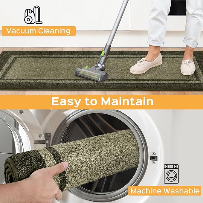 Kitchen Rugs 24" x 84", Non-Slip Machine Washable Kitchen Runner Rugs Floor Mats, Absorbent Comfort Standing Mats for Kitchen, Sink, Laundry and Hallway, Rolled Packaging, Budding Green & Sage Green