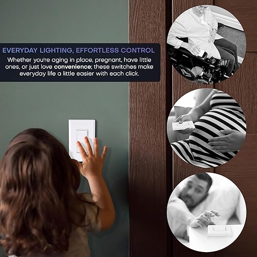RunLessWire 4-Way Battery-Free DIY Wireless Light Switch Kit 150ft RF Range Self-Powered by Kinetic Energy for Hallways & Stairways: 3 Remote Switches Control 1 5A On/Off Receiver – Black